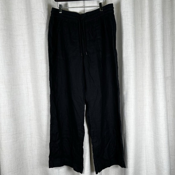 Athleta Retreat 100% Linen Black High Rise Wide Leg Pant Women's Size Large - Picture 1 of 10